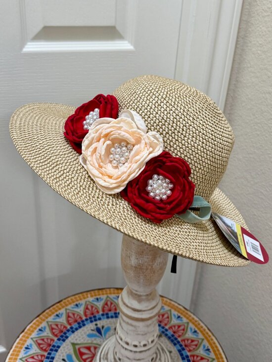Elegant Women\'s Tweed Sun Hat With Satin Flowers And Pearls Wedding Tea Party main image 8